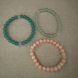Set of 3 beaded stones with silver accent - set of 3